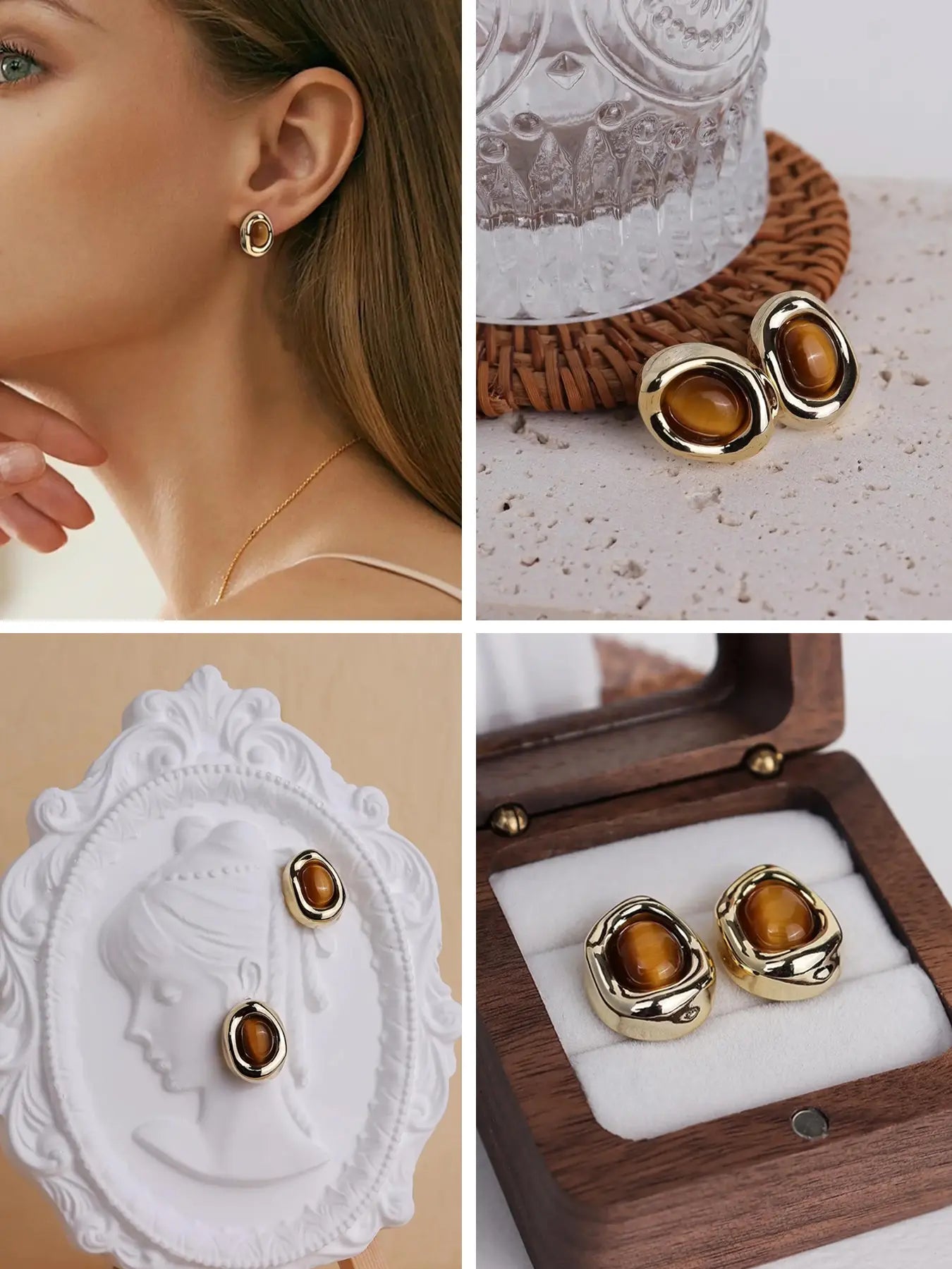 6 Pairs Elegant Pastel Flower Stud Earrings, Unique Statement Earrings, White Enamel Large Ear Studs, Trendy Jewelry, Earrings Set HNEH0008