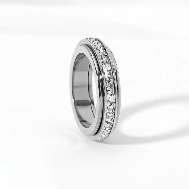 Anxiety Rings for Women and Men Titanium Steel Spinner Fidget Band Rings with Cubic Zirconia for Stress Relief and Wedding Promise Comfort Fit Size 5 to 12 HNJZ0012