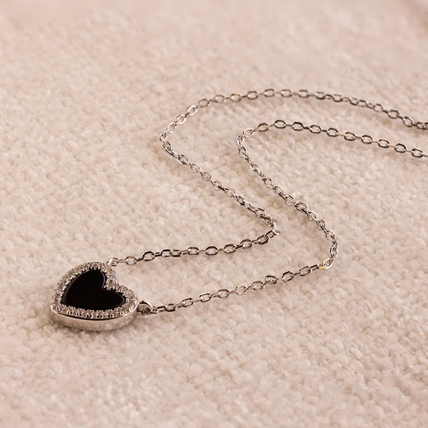 Pavé-set onyx heart necklace - exquisite 18K gold-plated pendant necklace - black cubic zirconia heart necklace - graduation gift HNXL0021