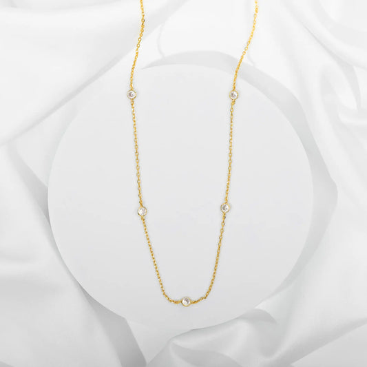14K Gold Plated Station Necklace for Women - Dainty Choker Simulated Diamond Necklace - Lightweight Womens CZ Chain Necklace HNXL0016