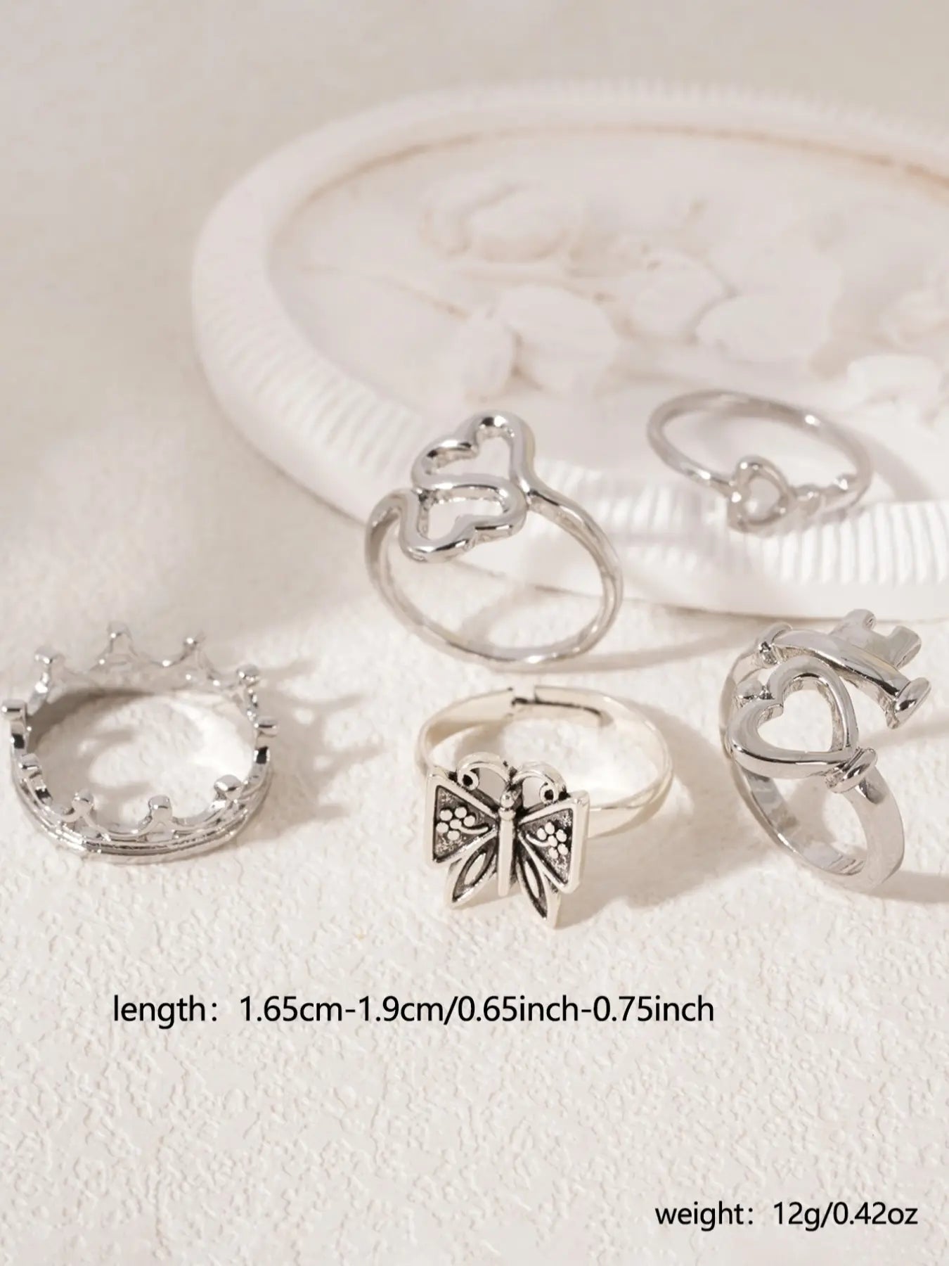 Mother's Day Gift Women's Fashion Jewelry Set, Heart Key Butterfly Design Rings, Dainty Stacking Rings, Stackable Rings, Adjustable Rings, Perfect Gift for Women HNJZ0008