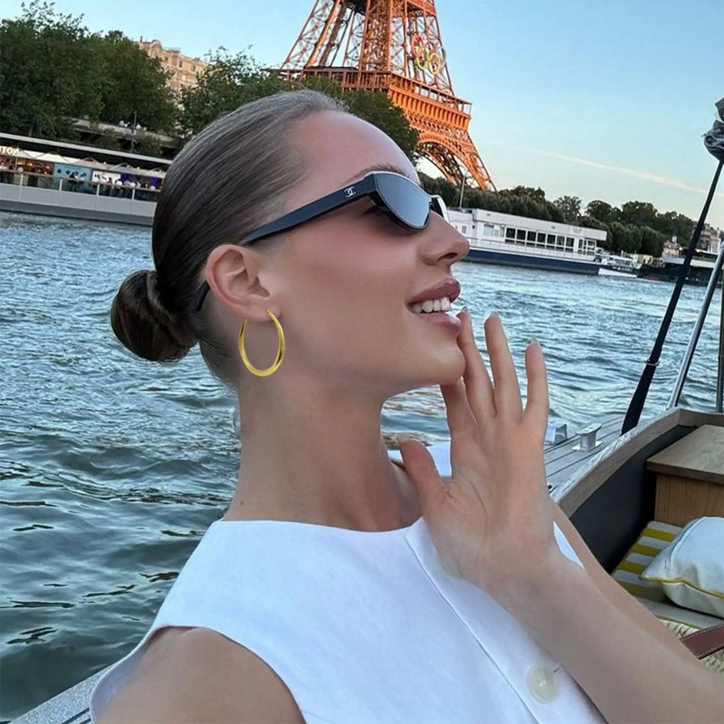 Gold Silver Hoop Earrings for Women Hypoallergenic Stainless Steel Lightweight Large Small Hoops Set 30mm 40mm 50mm 60mm Daily Wear Gift for Girlfriend Wife Mom HNEH0006