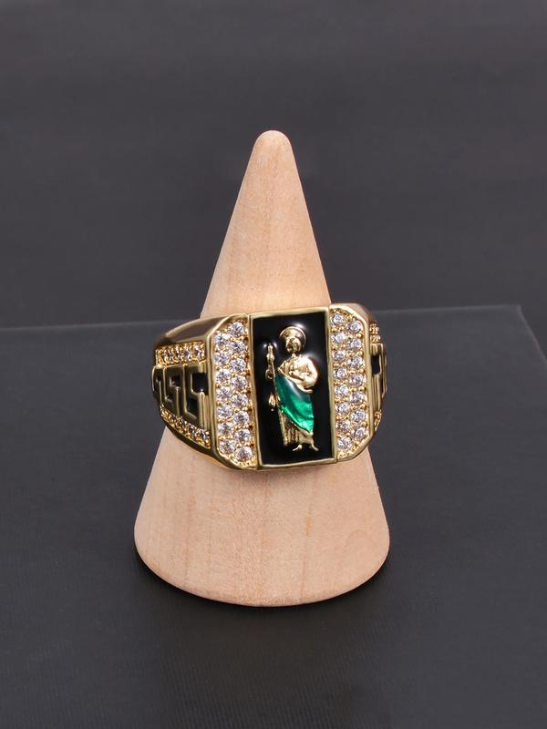 Men's Elegant Rhinestone Decorated Copper Ring, Fashion Jewelry for Party & Daily Clothing Decor, Trendy All-match Jewelry for Birthday Gift, Statement Rings HNJZ0028