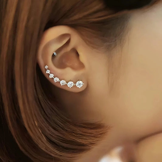 Seven Stars Zircon Earrings Silver-Tone Studs with Crystal Accents, Elegant Constellation Inspired Design Chic Fashion Jewelry for Women HNEH0033