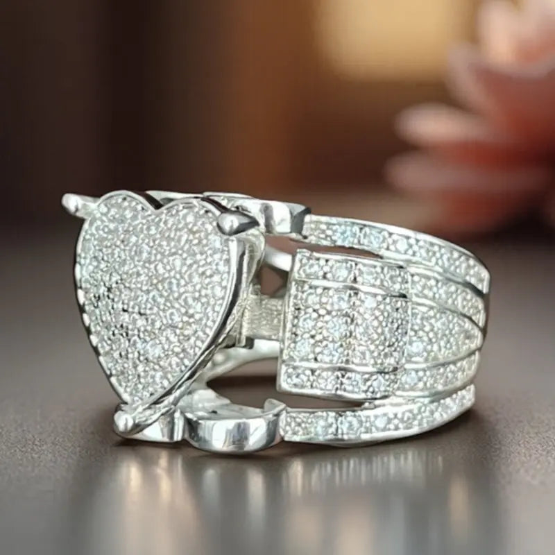 Gorgeous Heart Shape Hip Hop Gothic Cube Zirconia Ring Men's Women's Ring Unisex Ring Wedding Engagement Anniversary Ring Women's Valentine's Day Mother's Day Gift Ring Girls Everyday Casual Accessories Fashion Jewelry HNJZ0004
