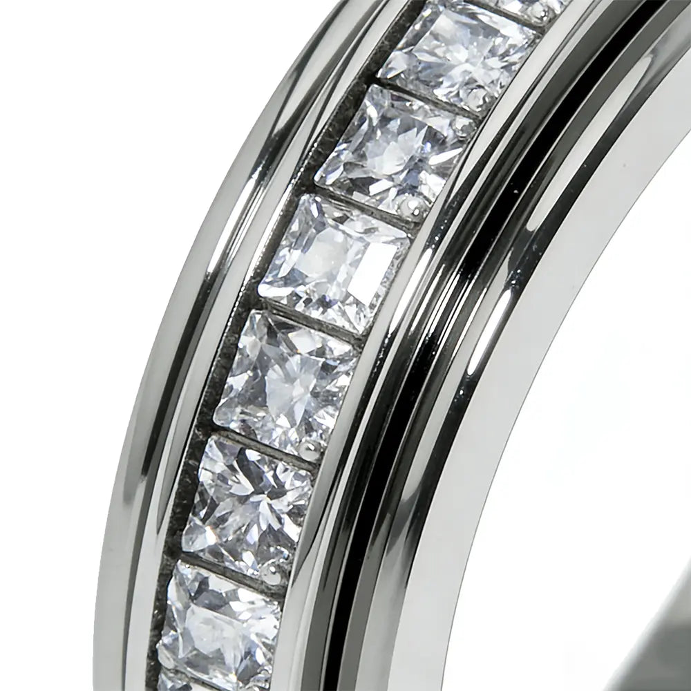 Anxiety Rings for Women and Men Titanium Steel Spinner Fidget Band Rings with Cubic Zirconia for Stress Relief and Wedding Promise Comfort Fit Size 5 to 12 HNJZ0012
