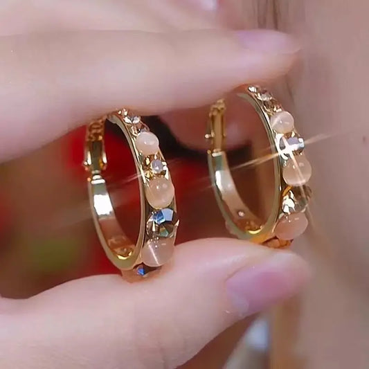Rhinestone Hoop Earrings 14K Gold Plated Sparkling Crystal Round Ear Cuffs, Vintage Inspired Chic Statement Earrings for Women Long Tassel Fashion Jewelry Elegant Design HNEH0040