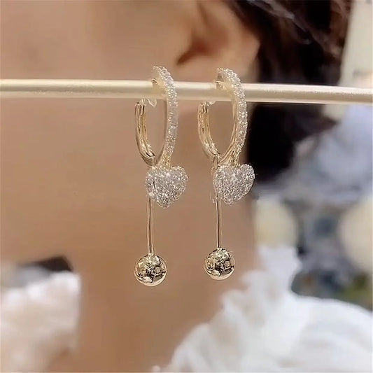 New Arrival Exquisite Light Luxury Zircon Heart Earrings for Women - Chic, Stylish, Face-Slimming Clip-On Earrings HNEH0050