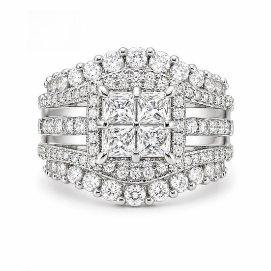 Square Five-in-One Ring for Women Micro Pave CZ Stones Halo Design Elegant Daily Wear Gift for Girlfriend or Wife Jewelry Unique Sparkling Stones HNJZ0014