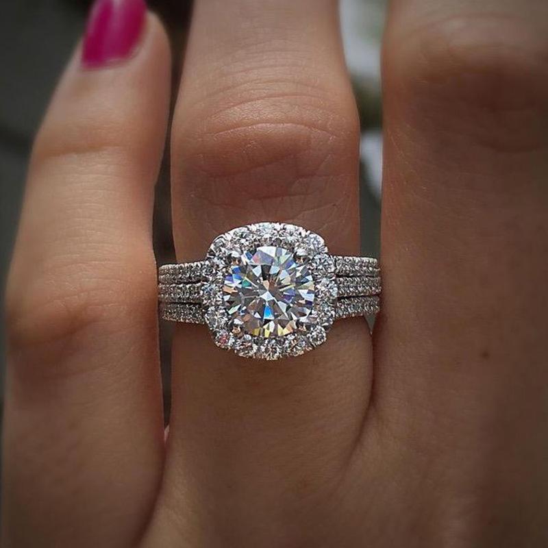 Full Pavé Ring, Three-Row Design, Elegant Jewelry for Women Statement Piece Sparkling Stones Premium Material HNJZ0017