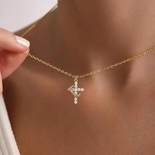 Easter Gifts Upgraded Crown Cross Necklace for Women, Crown Cross Pendant Necklace, Non-Tarnish Faith Jewelry for Women, Christian Religious Gifts for Her HNXL0028