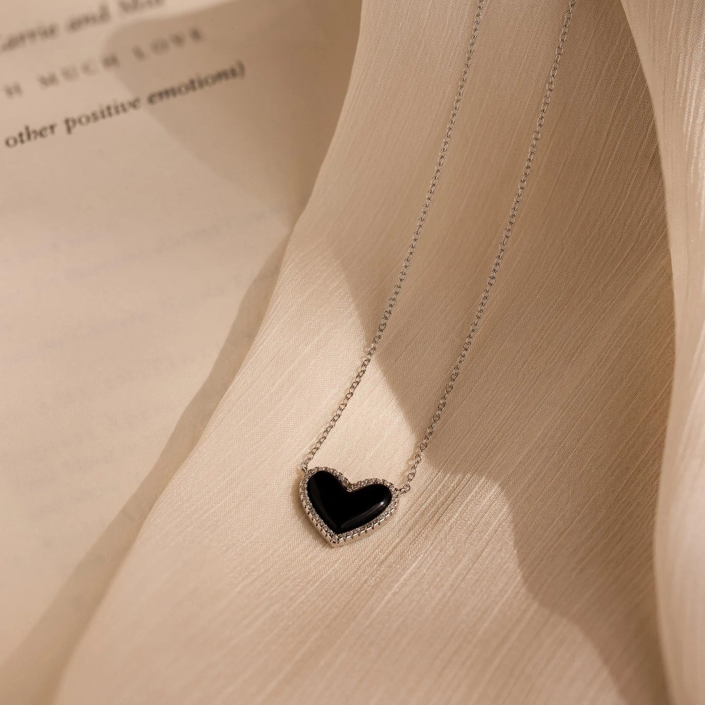 Pavé-set onyx heart necklace - exquisite 18K gold-plated pendant necklace - black cubic zirconia heart necklace - graduation gift HNXL0021