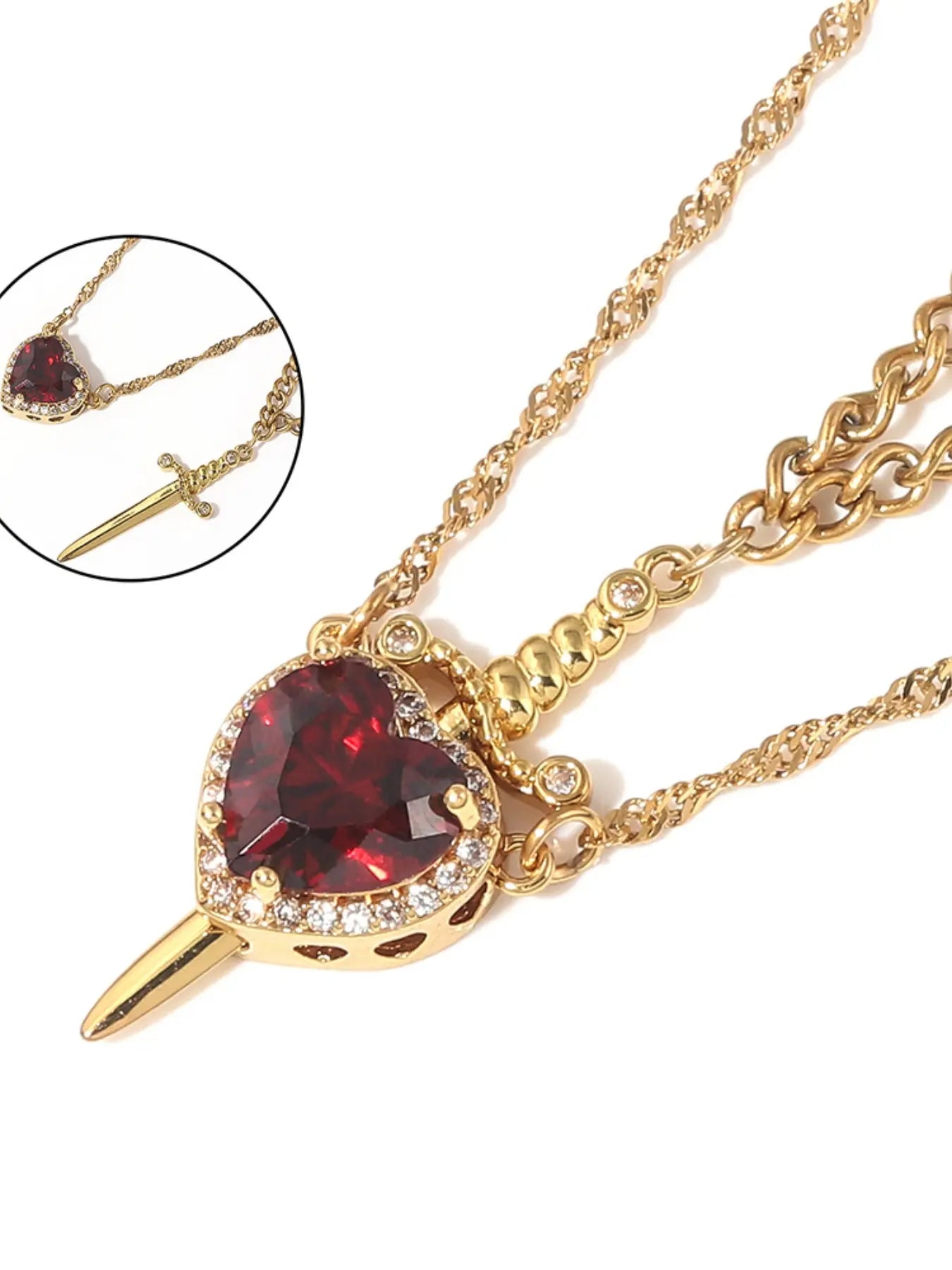2pcs Heart and Sword Necklace Set, Love Heart Necklace, Unique Couple's Jewelry, Silver Color, Durable Fashion Accessory, Perfect for Weddings & Parties, Includes Rose Box HNXL0015