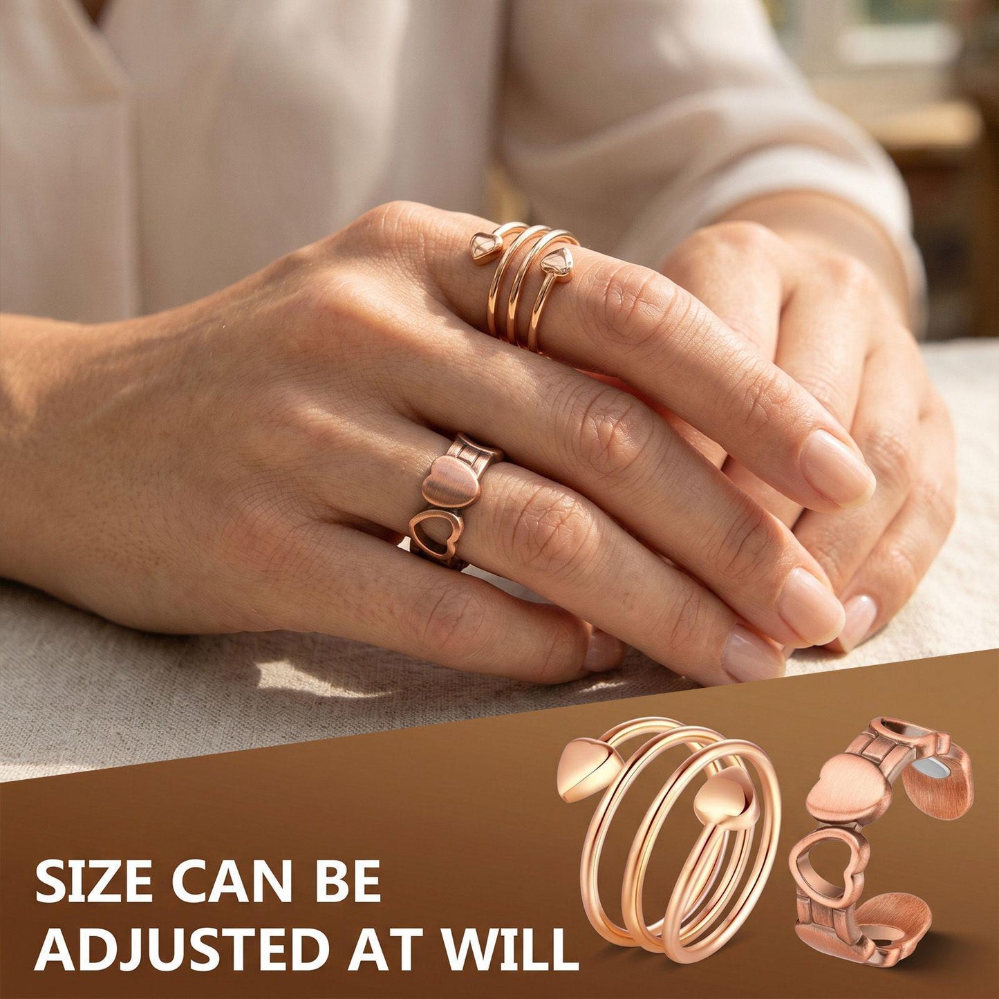 Rose Gold Magnetic Ring for Women – Adjustable Heart-Shaped Energy Ring, Fashionable Copper Healing Jewelry, Suitable for Daily Wear and as a Valentine's Gift HNJZ0015