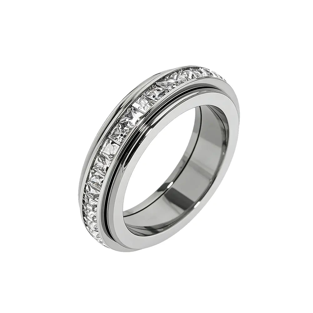 Anxiety Rings for Women and Men Titanium Steel Spinner Fidget Band Rings with Cubic Zirconia for Stress Relief and Wedding Promise Comfort Fit Size 5 to 12 HNJZ0012