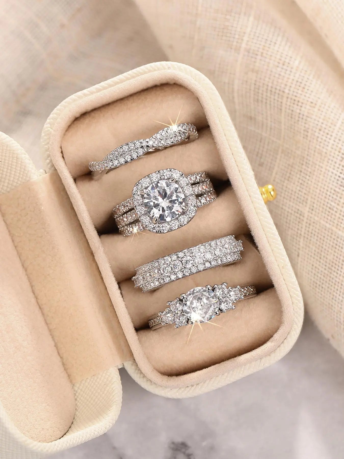 Women's Elegant Rhinestone Bridal Ring Set, Exquisite Trendy Ring Set, Fashionable Jewelry for Engagement, Anniversary or Wedding Party, Stackable Rings HNJZ0047
