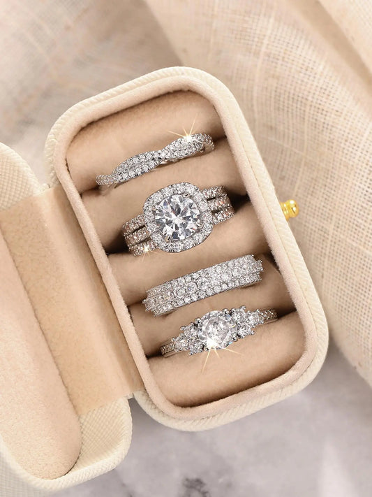 Women's Elegant Rhinestone Bridal Ring Set, Exquisite Trendy Ring Set, Fashionable Jewelry for Engagement, Anniversary or Wedding Party, Stackable Rings HNJZ0047