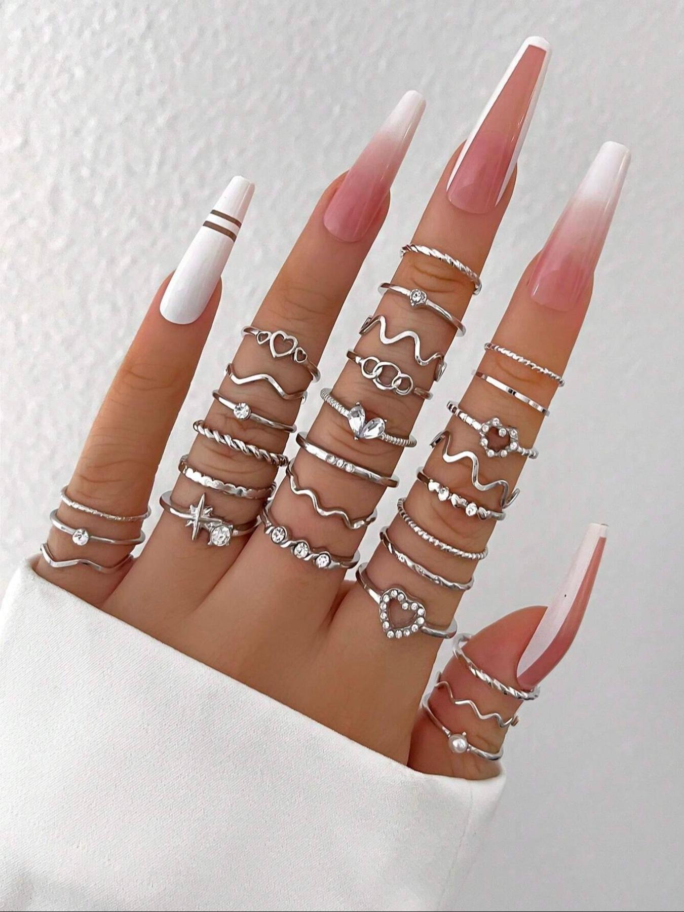 Heart & Geometric Design Ring Set, Stacking Ring Set, Fashion Accessories for Women & Girls, Casual Jewelry for Party, Daily Clothing Decor, Trendy All-match & Exquisite Jewelry for Birthday Gift HNJZ0026