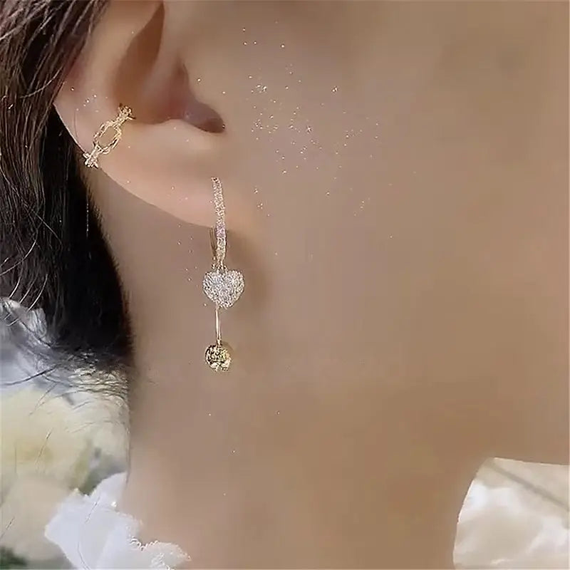 New Arrival Exquisite Light Luxury Zircon Heart Earrings for Women - Chic, Stylish, Face-Slimming Clip-On Earrings HNEH0050