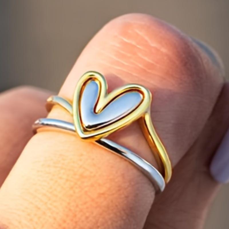 Minimalist Asymmetric Two-Tone Heart Ring for Women, Creative Stylish Casual Daily Accessory, Perfect Valentine's Day Gift HNJZ0013