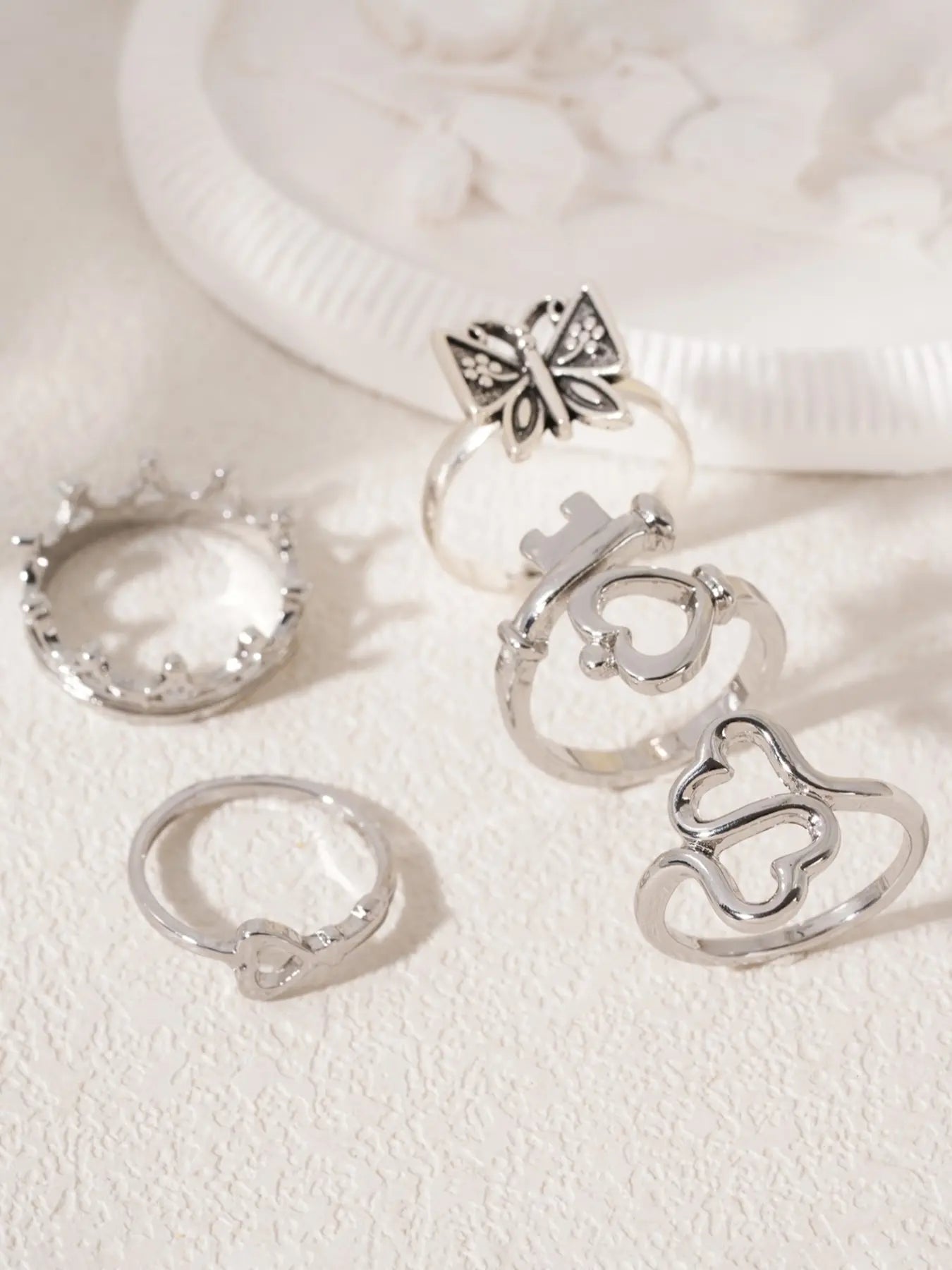 Mother's Day Gift Women's Fashion Jewelry Set, Heart Key Butterfly Design Rings, Dainty Stacking Rings, Stackable Rings, Adjustable Rings, Perfect Gift for Women HNJZ0008