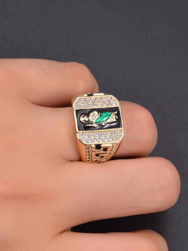 Men's Elegant Rhinestone Decorated Copper Ring, Fashion Jewelry for Party & Daily Clothing Decor, Trendy All-match Jewelry for Birthday Gift, Statement Rings HNJZ0028