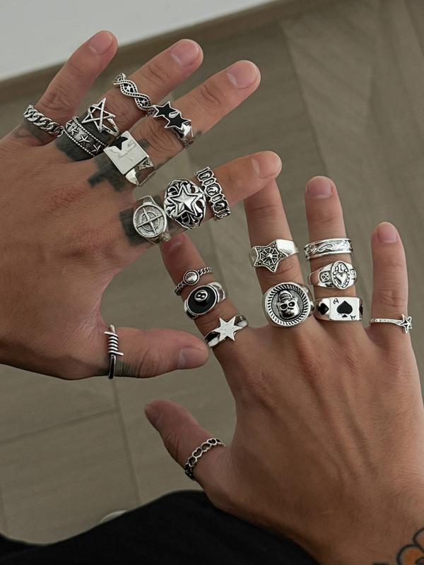 20 Piece Vintage Star Skull, Dark Punk Joint, Holiday Gift, Street Style Charm Accessories, All Seasons, Stackable Rings, Statement Rings, Vintage Rings Jewelry HNJZ0011