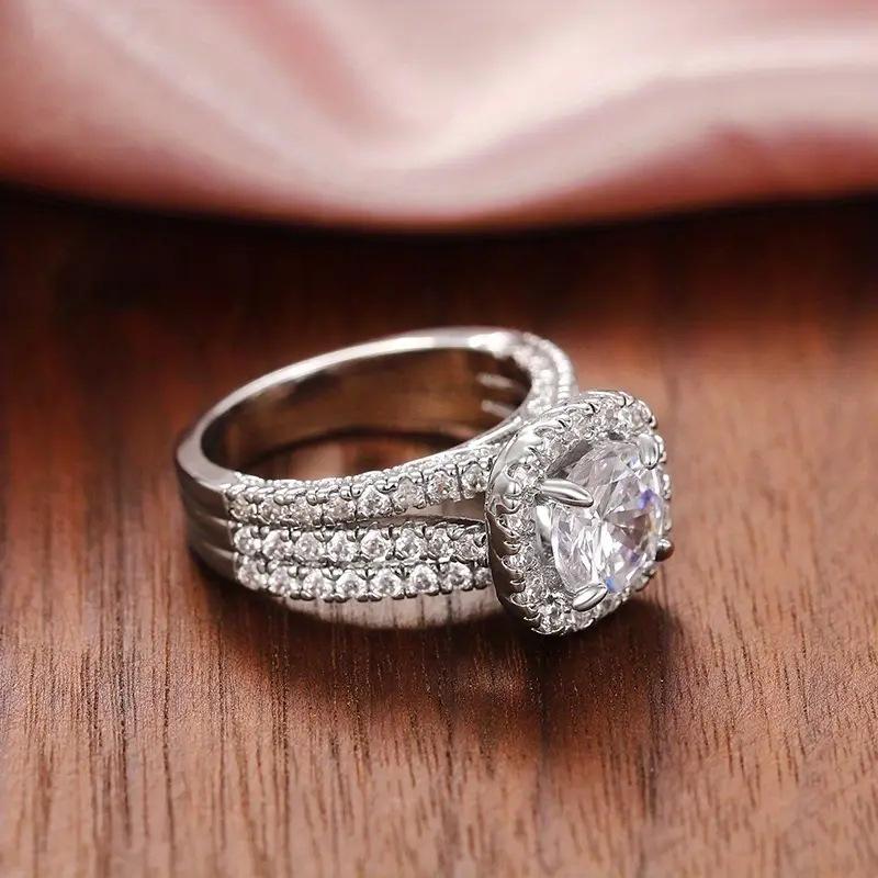 Full Pavé Ring, Three-Row Design, Elegant Jewelry for Women Statement Piece Sparkling Stones Premium Material HNJZ0017