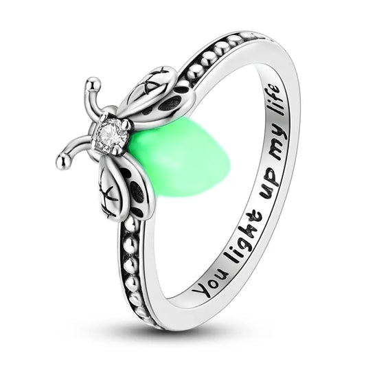 Nature Animal Theme Ring - S925 silver-plated Firefly Ring, an elegant and gorgeous fluorescent design, is the perfect gift for girls and women, and the best gift for nature lovers., Zircon Embellished Rings, Nature Inspired Rings HNJZ0043