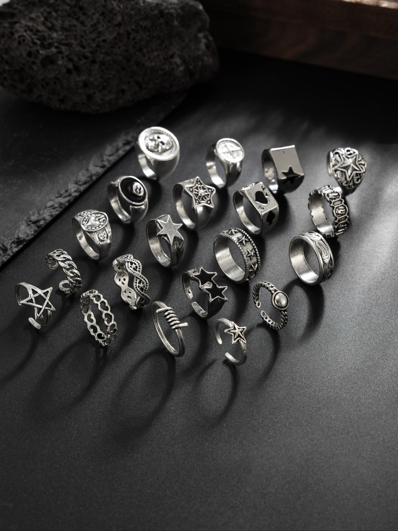 20 Piece Vintage Star Skull, Dark Punk Joint, Holiday Gift, Street Style Charm Accessories, All Seasons, Stackable Rings, Statement Rings, Vintage Rings Jewelry HNJZ0011
