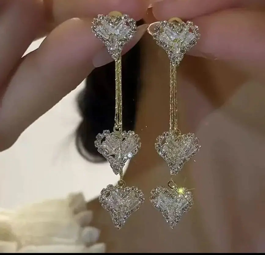 Zircon Heart Tassel Earrings for Women, 2025 Trend Jewelry, Two-Way Wear Luxury Chic Sparkling Statement Dangles HNEH0030