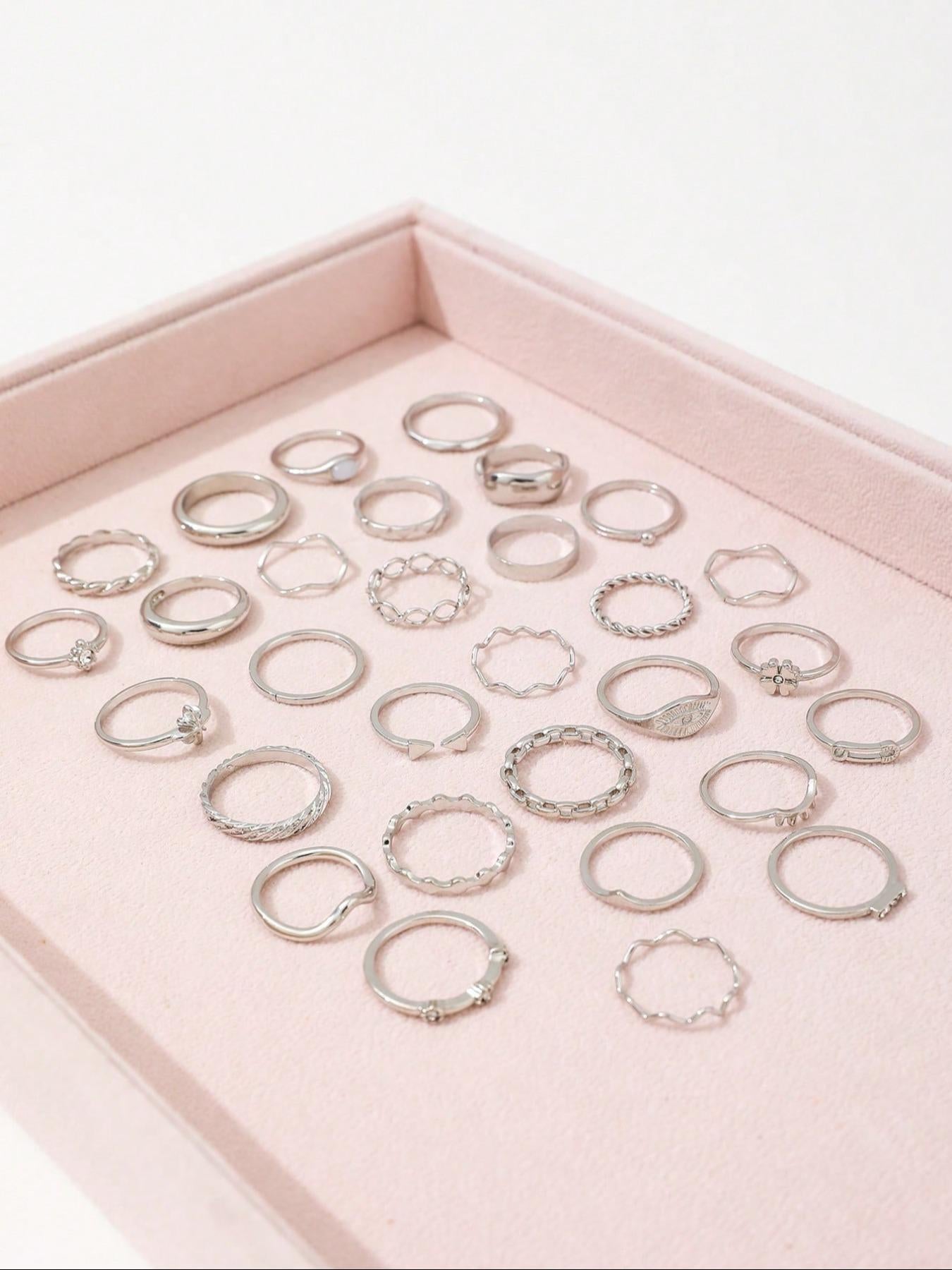 Heart & Geometric Design Ring Set, Stacking Ring Set, Fashion Accessories for Women & Girls, Casual Jewelry for Party, Daily Clothing Decor, Trendy All-match & Exquisite Jewelry for Birthday Gift HNJZ0026