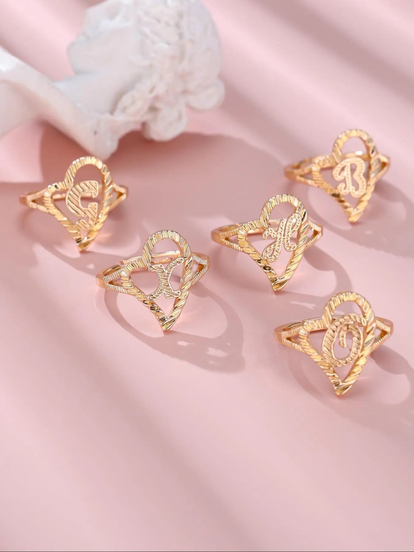 Mother's Day Gift Vintage Hollow out Heart Design Cuff Ring, Letter Design Cuff Ring, Alphabet Design Ring, Fashion Jewelry for Women & Girls, Heart Shaped Ring, Fashion Heart Rings HNJZ0057