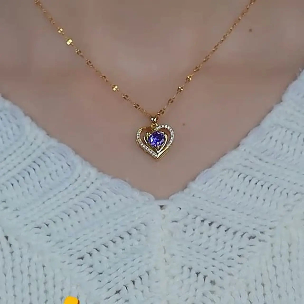 Colorful Crystal Heart Necklace 14K Gold Plated Small Pendant, Chic Ins Style Jewelry Romantic Statement Necklace for Women Gift HNXL0005