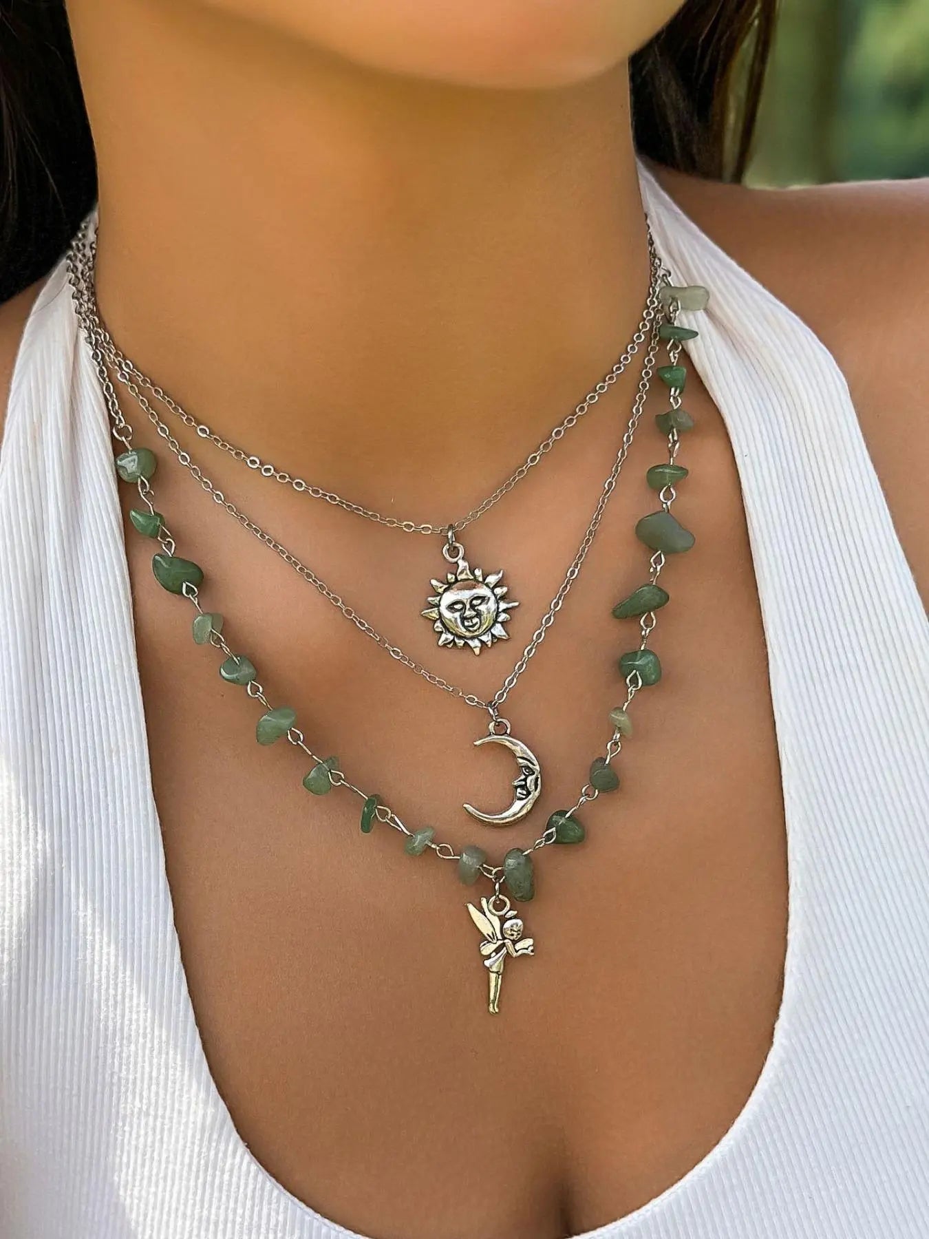 Women's Boho Style Beaded & Pendant Necklace, Vintage Trendy Beaded & Pendant Necklace, Fashionable Jewelry for Women As Gift without Box, Celestial Necklace HNXL0031