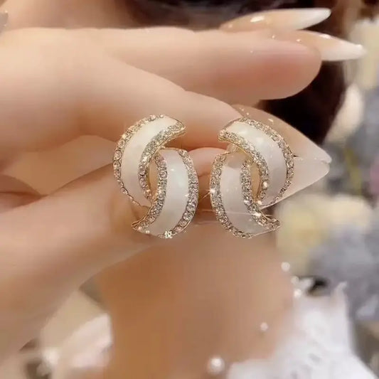 S925 Silver Needle Fashion Geometric Double C Shell Oil Drop Stud Earrings, Simple Versatile Elegant Jewelry HNEH0038