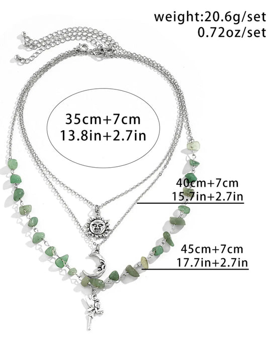 Women's Boho Style Beaded & Pendant Necklace, Vintage Trendy Beaded & Pendant Necklace, Fashionable Jewelry for Women As Gift without Box, Celestial Necklace HNXL0031
